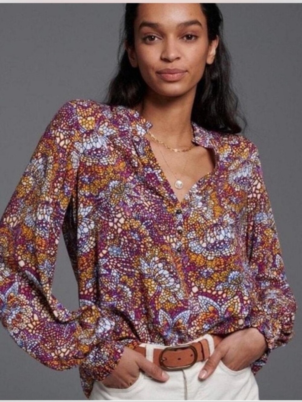 Anthropologie Maeve Purple Multi Floral Button-Front Blouse NWOT